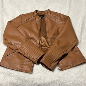 Cognac Faux Leather Jacket!